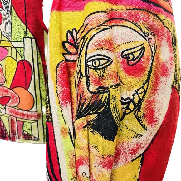 Picasso Cubism Modern Art VTG 80s Linen Jacket Kaktus Wearable Art Shacket Sz M - Picture 3 of 13